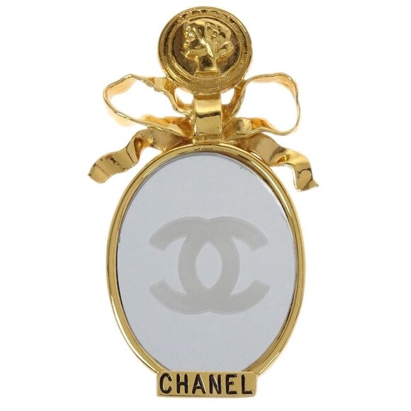 Chanel Bow Mirror Brooch Pin Gold 165835 - Picture 1 of 8